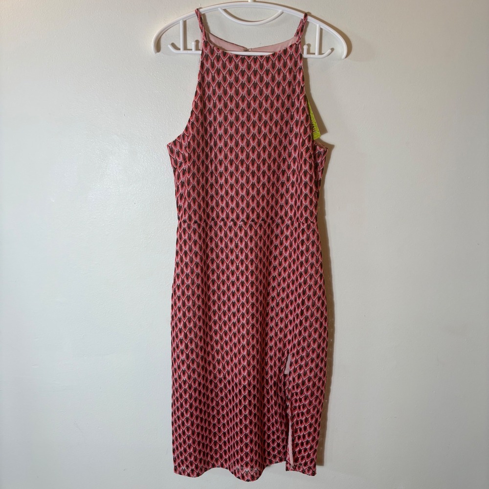 Gianni Bini Casey Dress Coral Crochet Halter Sheath Size Large‎ NWT